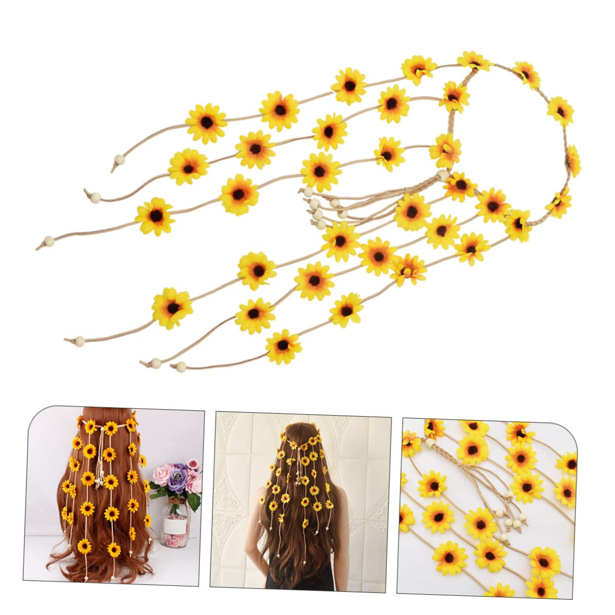 FOMIYES 5pièces Bandeau Floral Avec Franges Accessoire Pour Plage Et Fête Élastique Et Ajustable Et
