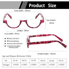 4 Pairs of Colorful Fashion Half Moon Frame Reading Glasses Spring Hinge Male and Female Readers (4 Pack Mix, 2.5)