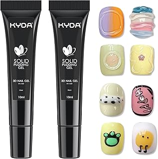 KYDA 2 Colors Solid Pudding Nail Gel, 3D Craving Gel for Nail Art, Clear&Black Multifunction Candy Jelly Nail Art Sculpture Painting, Drawing Lines Character Nails Embossing Gel -Set C