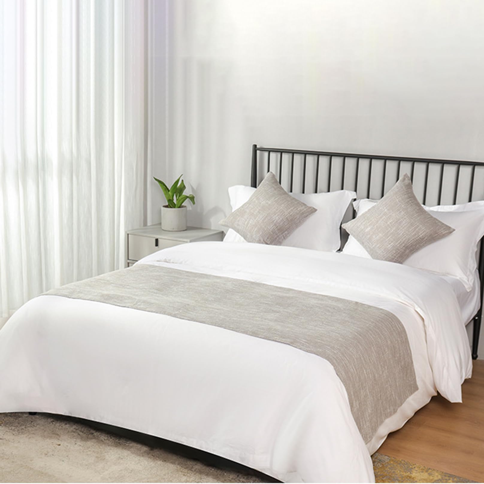 LEEMQCYA Simple Bed Runner Grey Linen Bed Scarves No Fading Coverlets Hotel Bedspread Bedding Protection Cover Bed End Towel and Matching Cushion Cover, 50x200cm for 1.2m bed — image 1