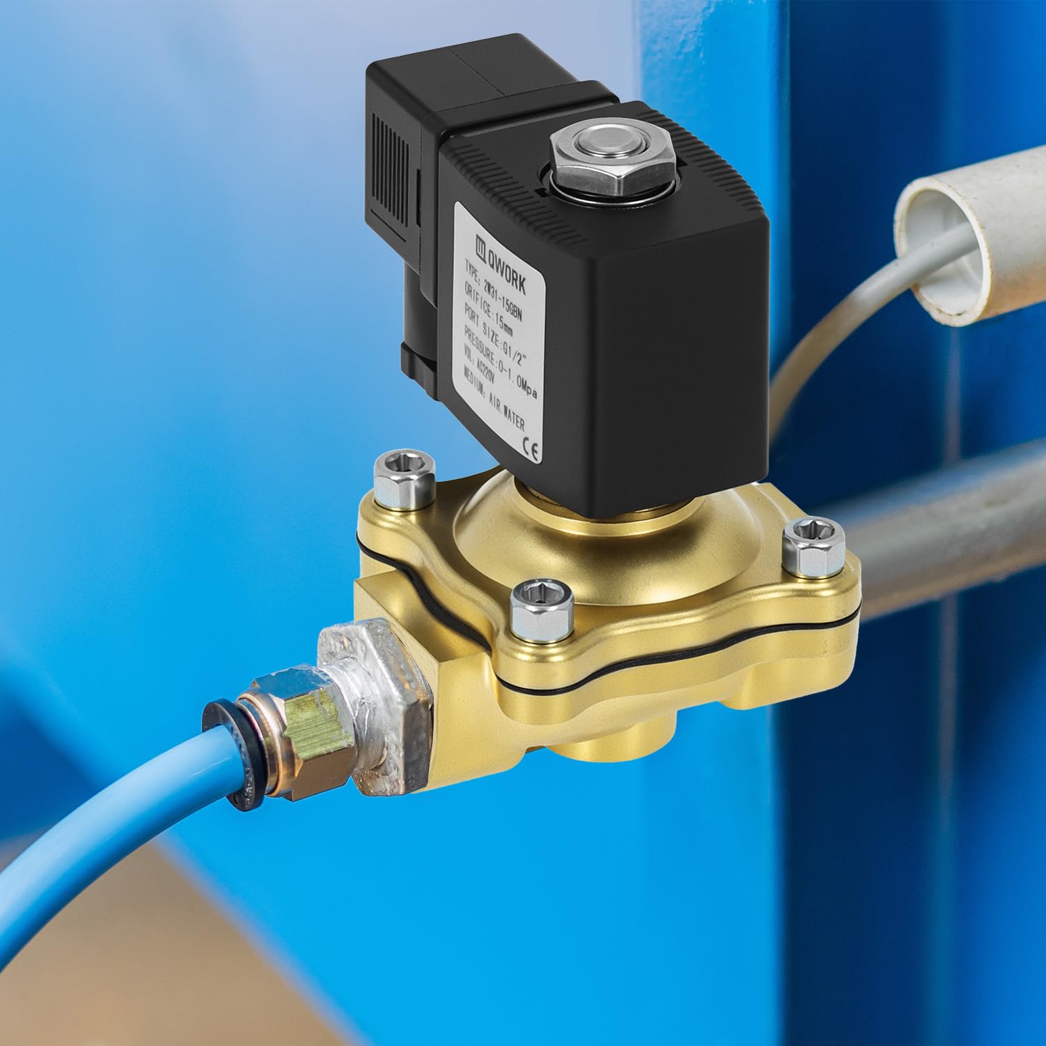 QWORK® Elettrovalvola G1/2" Elettrico in Ottone, 220V AC per Acqua, Aria e Olio"}