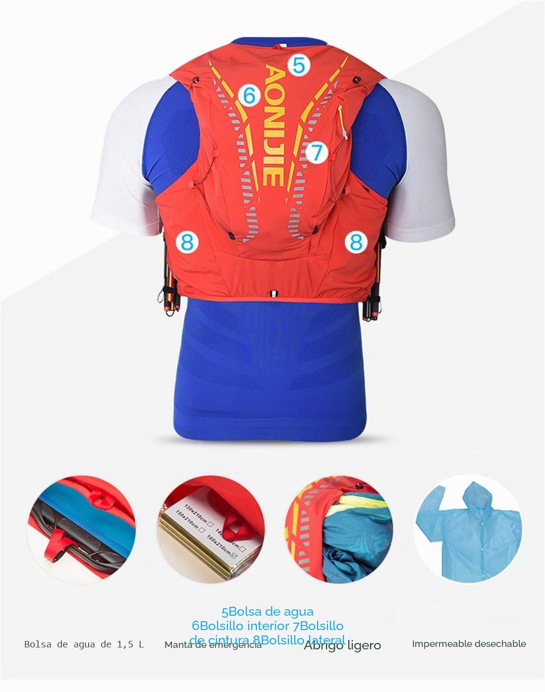 AONIJIE 12L Profesional Ligero Mochila de hidratación Superior Chaleco para Trail Running Ciclismo Marathoner para Hombre Mujer