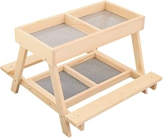 Chicken Feeder - Chicken Picnic Table, Handmade Duck Feeder, Double Layer Rooster Feeding Table, Wooden Chickens Picnic Feeders with 4 Grids for Poultry, Ducks, Turkeys, Wild Birds, Squirrels