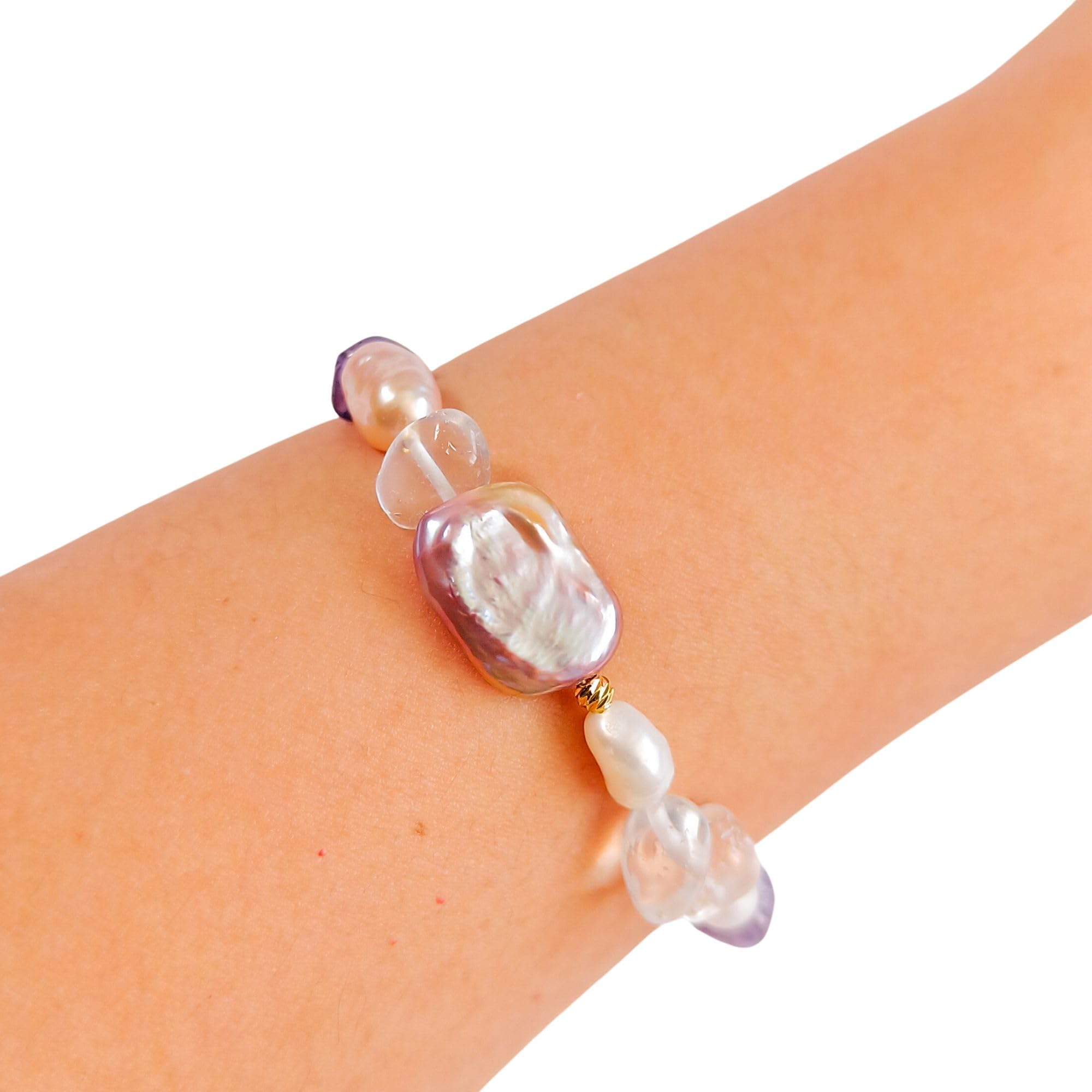 Bracelet Artisanal - Élégance Naturelle - Perles Baroques & Pierres Semi-Précieuses - Énergie Positive Femme