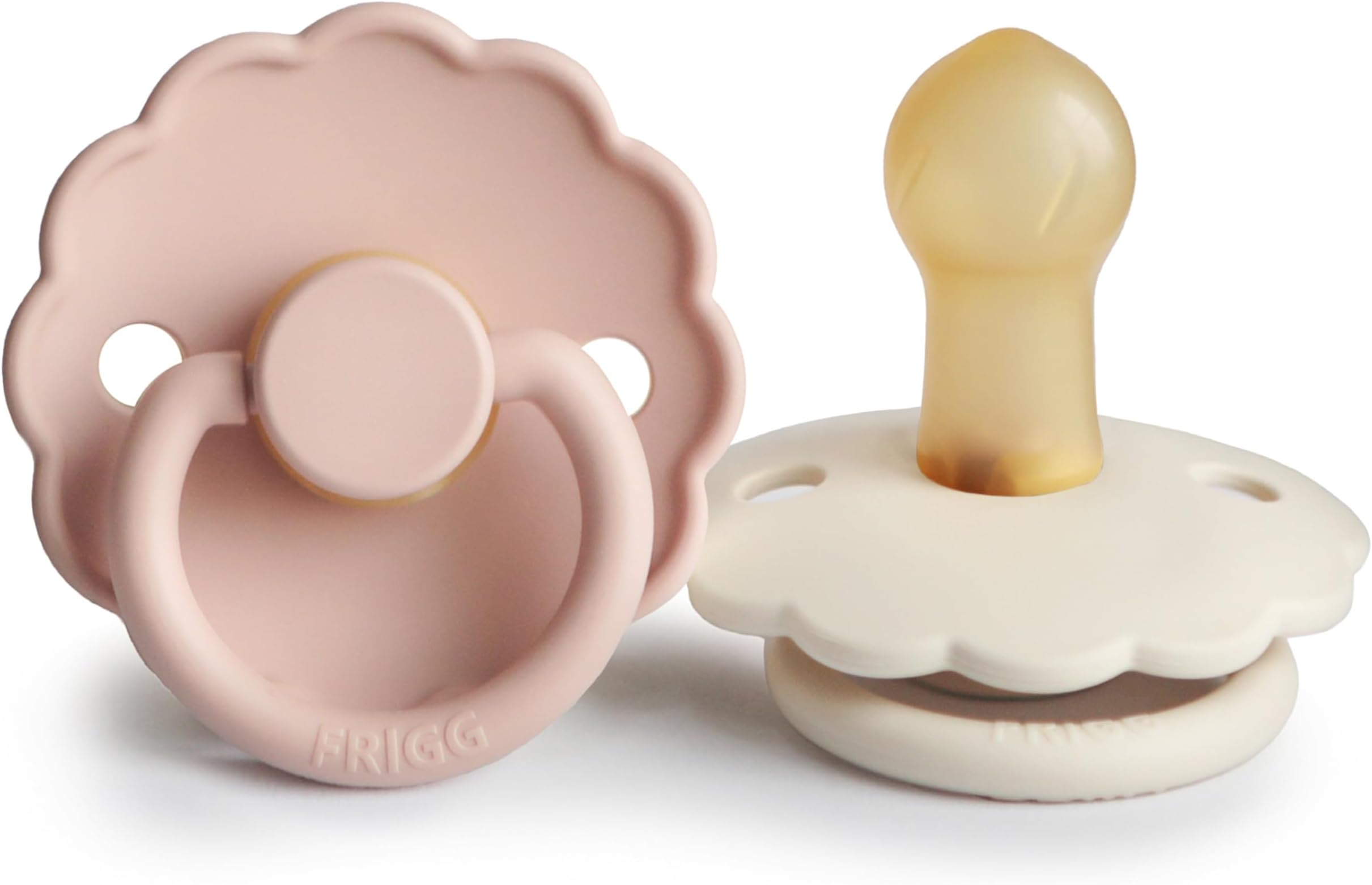 FRIGG Daisy Natural Rubber Baby Pacifier | Made in Denmark | BPA-Free (Blush/Cream, 0-6 Months) 2-Pack