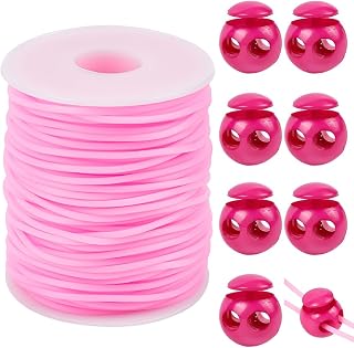 CRASPIRE 54.68 Yards Pink Hollow Pipe Rubber Cords with Plastic Cord Locks Tubing Rubber Pipes Barber Cords Stitch Holders for Knitting DIY Beading Necklaces Bracelet Needle Point Protector Jewelry