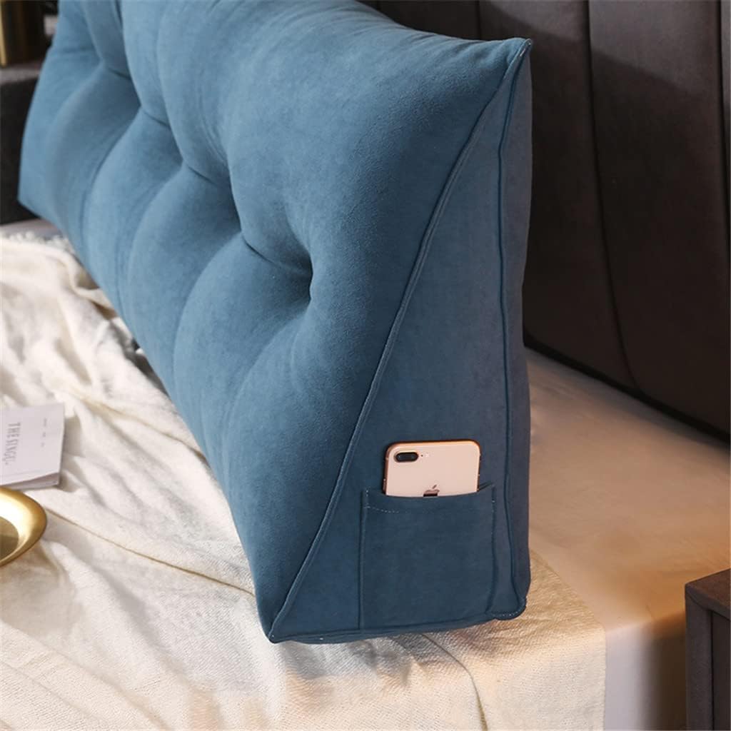 PP-Cotton Filled Triangular Soft Upholstered Headboard Wedge Pillow Wedge Reading & Bed Rest Pillows with Removable and Washable Cover (Color : Blue, Size : 200 * 50 * 20cm)