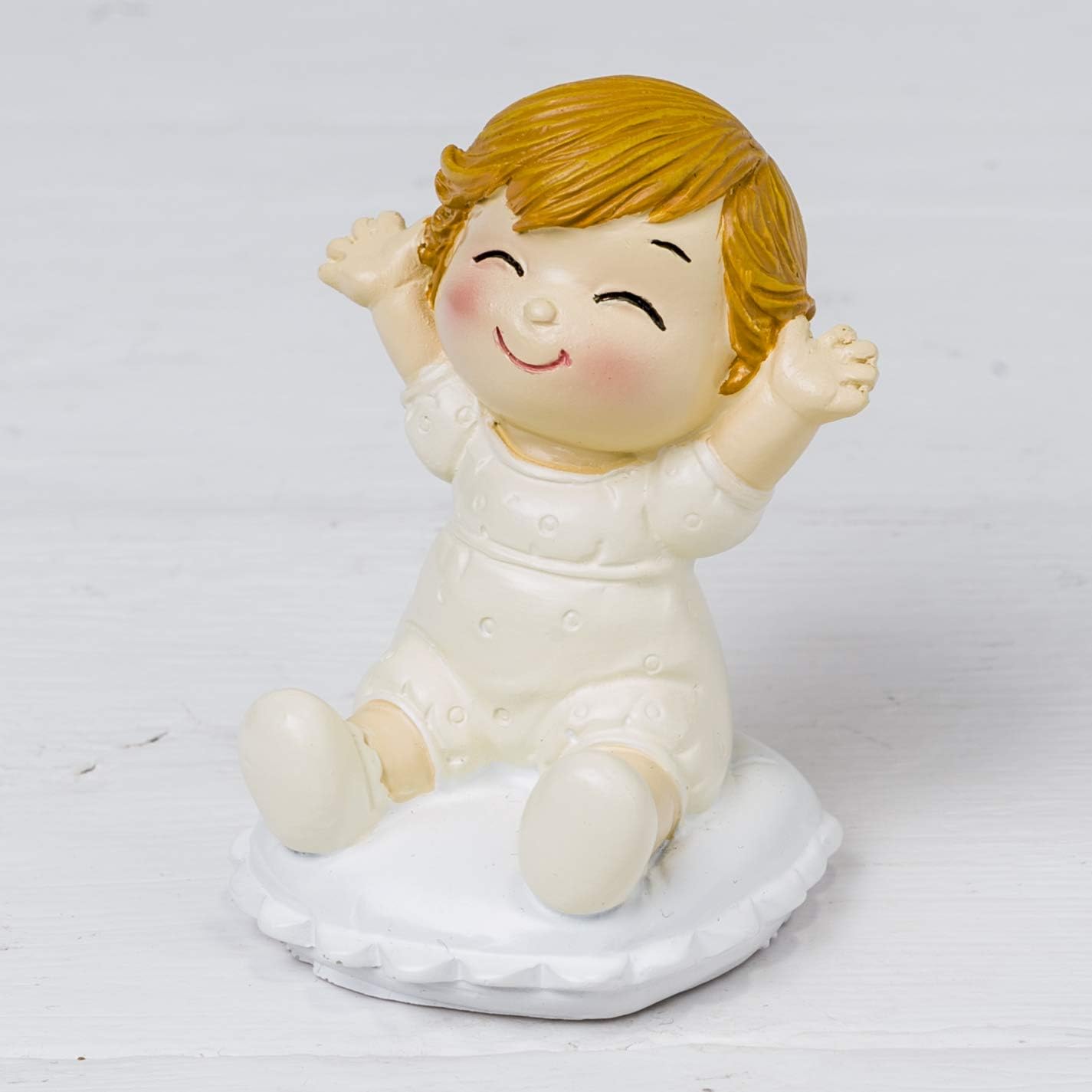 Mopec Figure of Cake Groom with Baby Sitting, Polyresin, Ivory, 5 X 5 X 8 cm