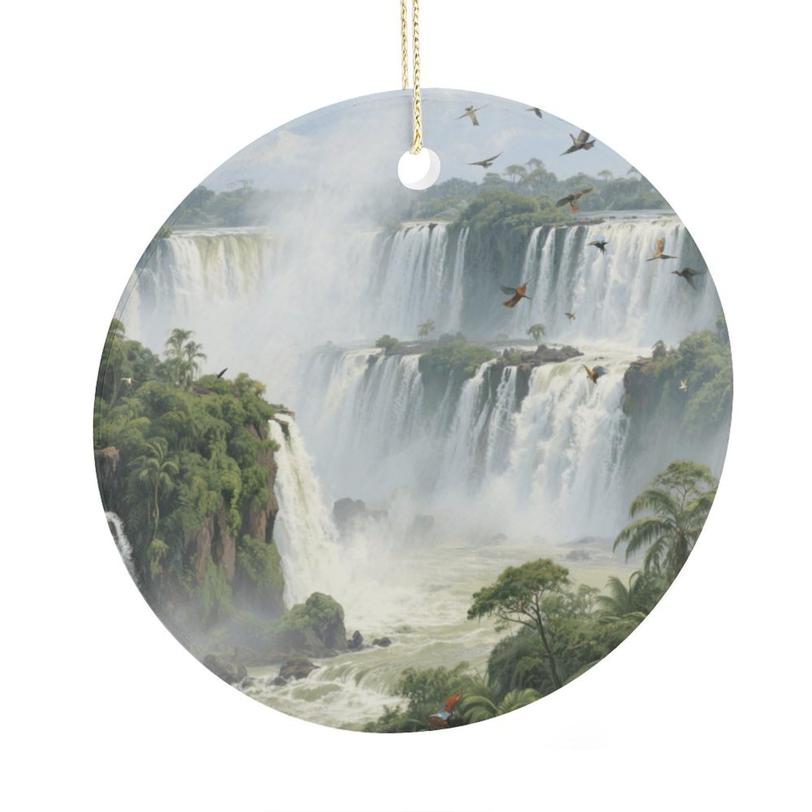 Fekiloot Style Iguazu Falls Christmas Ornaments 2.9 Inch Round Ceramic Ornament Keepsake Thank You Gifts For Office, Room, Home - Holiday Present Ideas