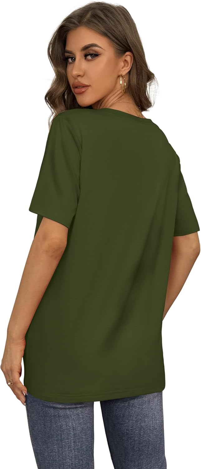 Aokosor Womens V Neck Short Sleeve T Shirts Summer Tops 2025 Casual Loose Tees Trending Now S-4XL - Image 4