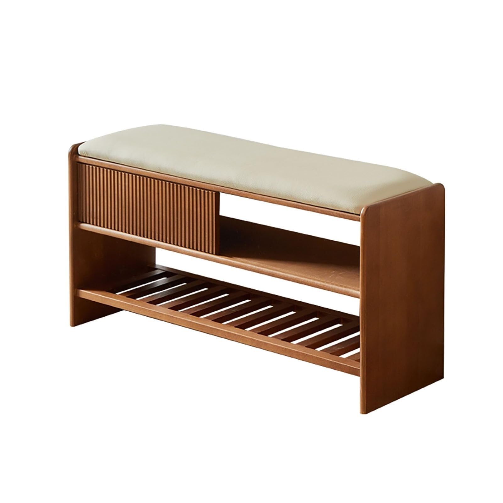 SDCFFC 2-Tier Shoe Rack Bench with Storage Farmhouse Entryway Bench with Soft Seat Cushion Wooden Storage Bench with Shelf for Hallway,Ideal for Home