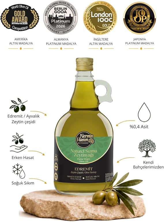 Ayvalık (Edremit) - Erken Hasat Naturel Soğuk Sıkım Zeytinyağı (1lt)