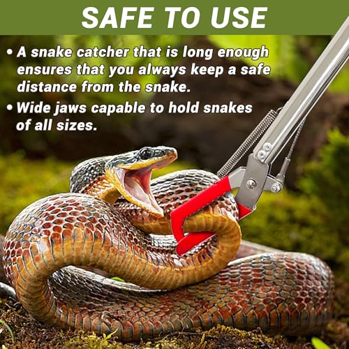 COYXiCE Pinça de cobra profissional de 119 cm, ferramenta de manuseio de mandíbula larga de aço inox