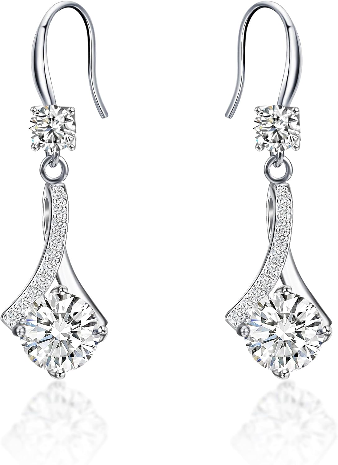 Moissanite Dangle Drop Earrings for women, 925 Sterling Silver Hook Earrings 18K White Gold D Color VVS1 Moissanite Diamond Earrings for Women Hypoallergenic Jewelry Gifts