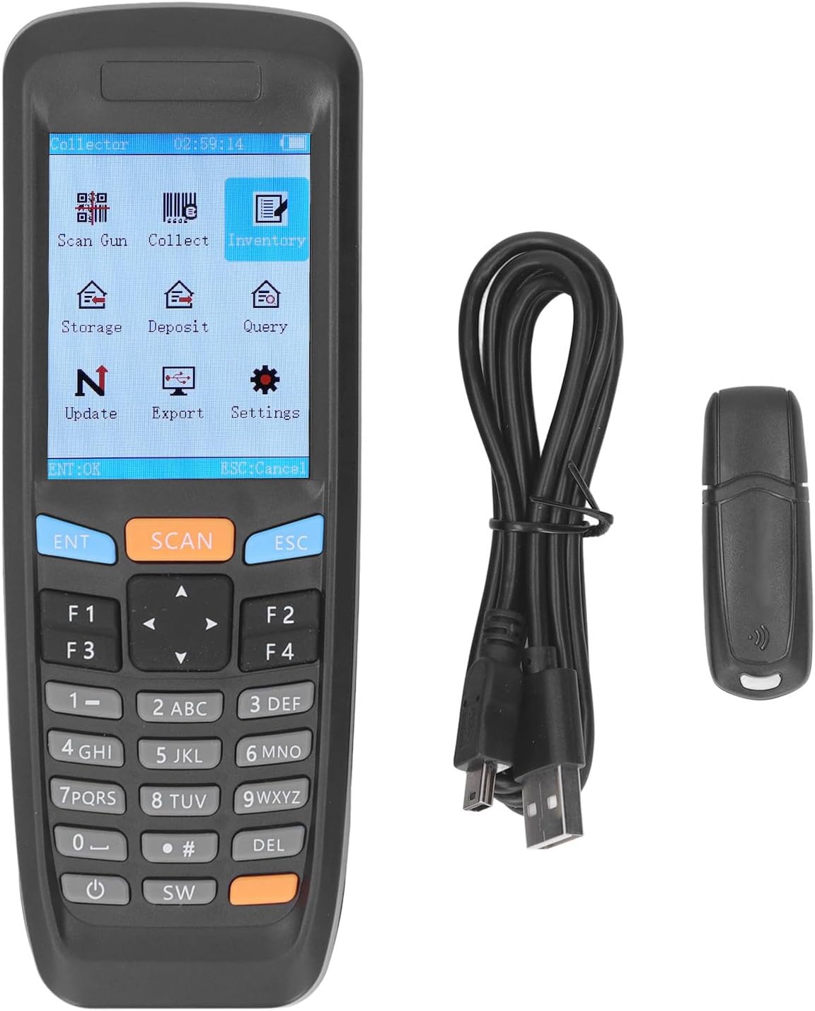 Barcode Scanner, Wireless QR Reader 2.4GHz with 2.8in Color Screen Portable Data Collector for Inventory Entry Handheld Barcode Reader