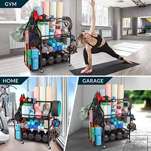Sttoraboks Weight Rack For Dumbbells, Dumbell Rack, Weight Stand, Home Gym Storage Rack For Kettlebells, Yoga Mat, Weight Sets Storage Holder, Workout Equipment Storage Organizer With Hooks And Wheels #TOP4