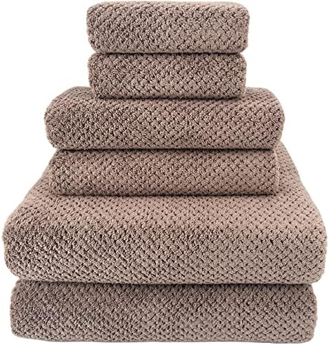 YTYC Towels,29x59 Inch Large Bath Towels Set of 6 Piece Quick Dry Super Soft Light Weight Microfiber Bathroom Towels for Body 2 Bath Towels 2 Hand Towels 2 Washcloth Towel 80% Polyester(Brown, 6)