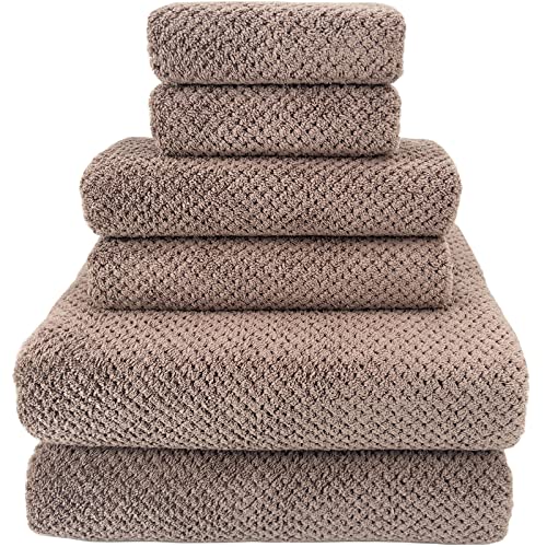 Ytyc Towels,29X59 Inch Large Bath Towels Set Of 6 Piece Quick Dry Super Soft Light Weight Microfiber Bathroom Towels For Body 2 Bath Towels 2 Hand Towels 2 Washcloth Towel 80% Polyester(Brown, 6) #TOP4