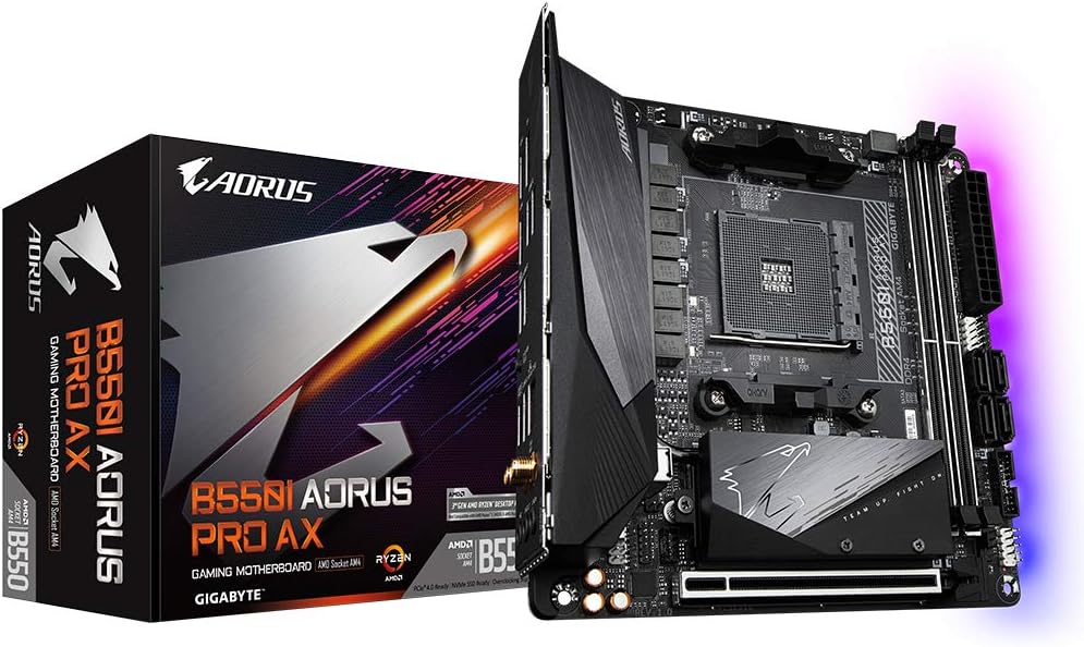 Gigabyte B550I AORUS PRO AX Motherboard - Supports AMD Ryzen 5000 Series AM4 CPUs, 8 Phases Digital VRM, up to 5300MHz DDR4 (OC), 2xPCIe 3.0 M.2, WiFi 6E, 2.5GbE LAN, USB 3.2 Gen2