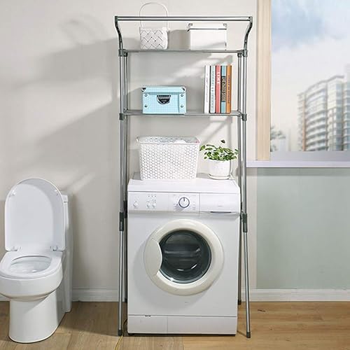 Miniatura 2 de Hershii Estante de almacenamiento sobre el inodoro, organizador de ahorro de espacio para baño, estante de 2 niveles con riel de barra para colgar