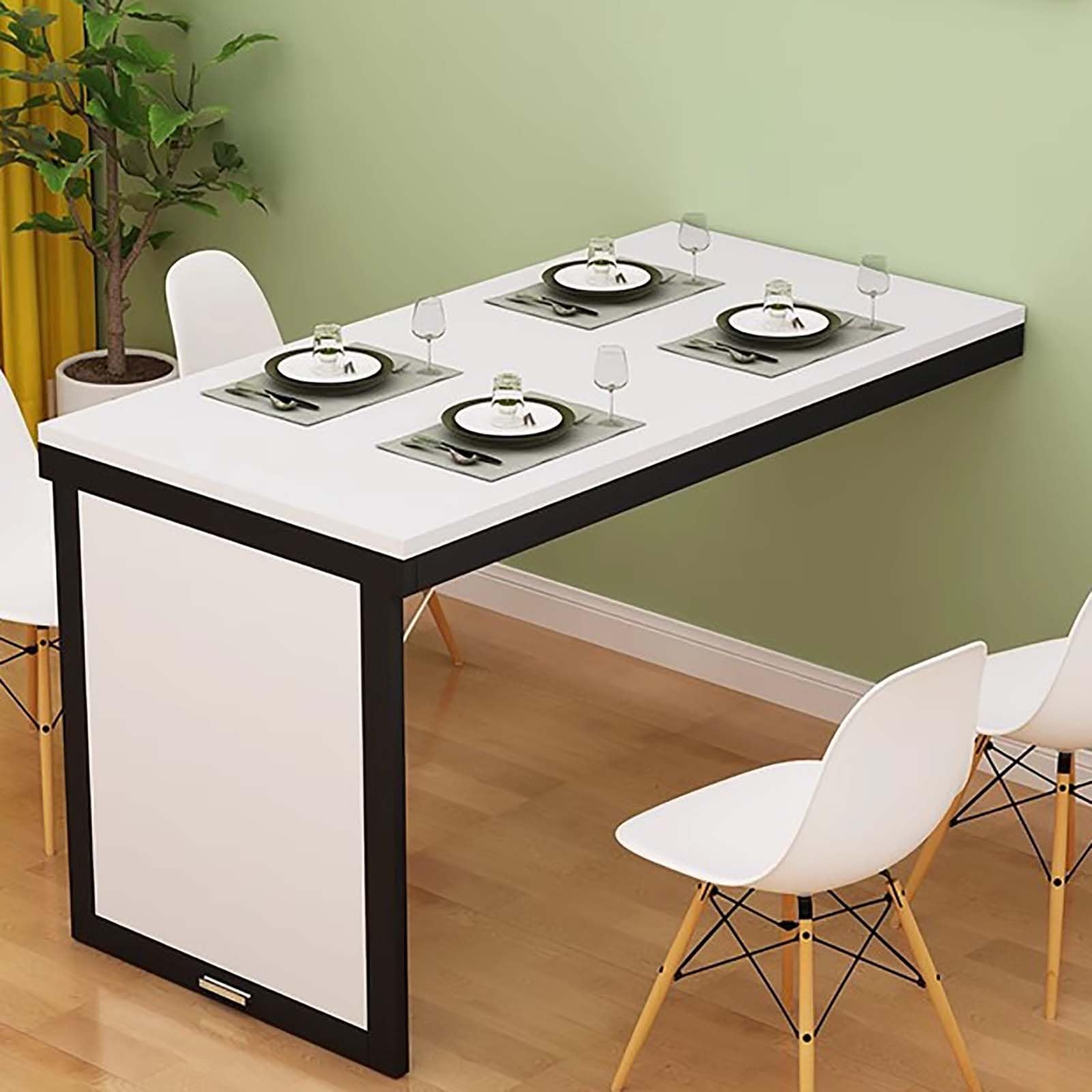 Table pliante murale peu encombrante, bureau flottant blanc 90x60 et meuble de cuisine rabattable