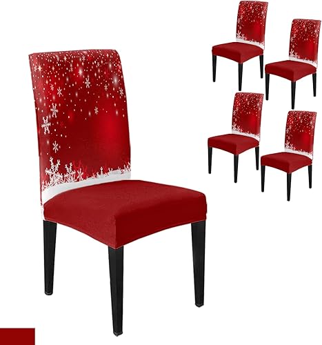 Juego de 4 fundas para silla de comedor, diseño de copo de nieve rojo elástico para sillas de cocina, fundas protectoras extraíbles para sillas disponible en Yaxa Costa Rica