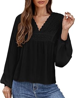 Womens Blouses V Neck 3/4 Bell Sleeve Loose Tops Plain Lace Patchwork Casual Summer Tee Shirts Deep V Necktie Knot Blouses Button Down Tops Slim Deep V Necktie Knot Blouses Button Down Tee T