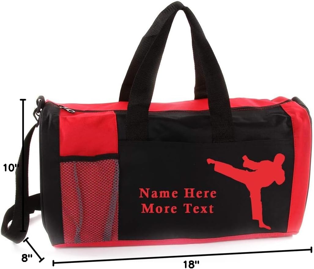 KishKesh Personalized Sport Duffel Bag – Ideal for Martial Arts, Gym, Travel, Training & Workout Essential for Male – Durable, Customizable Name & Text for Kids and Adults – Red, 18" X 10" X 8"
