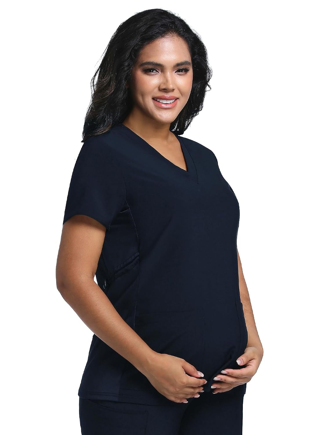 Maternity Scrub Top - V-Neck Shirt, Workwear Pregnancy Scrubs with 2 Pockets, Adjustable Side Panels