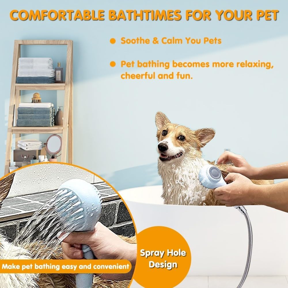 Accesorio de ducha para perros, rociador de cepillo de baño para perros con cepillo suave y adaptadores, cabezal de ducha de mano de rosca de 1,27 cm para lavado de mascotas, fregar, masajear, aseo