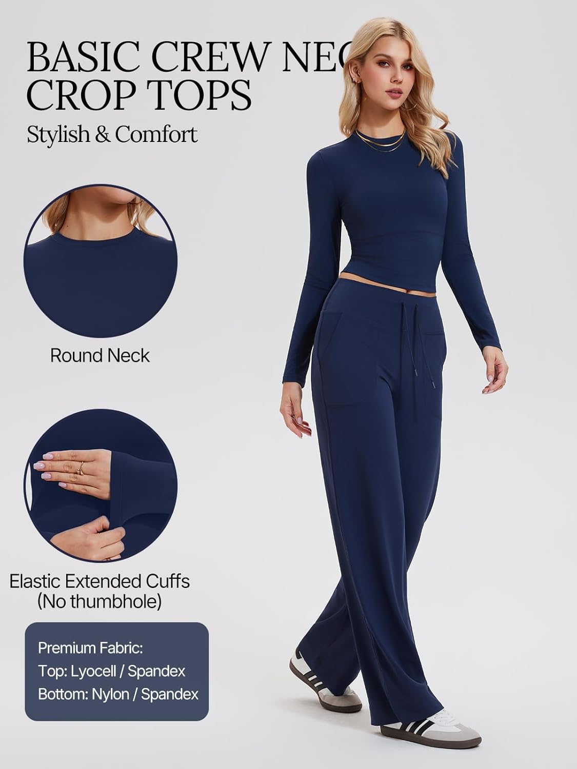 Women’s 2 Piece Lounge Sets Slim Crew Neck Long Sleeve Top & High Waist Straight Pants Tracksuit Sweatsuit Fall Travel Outfit - Image 4