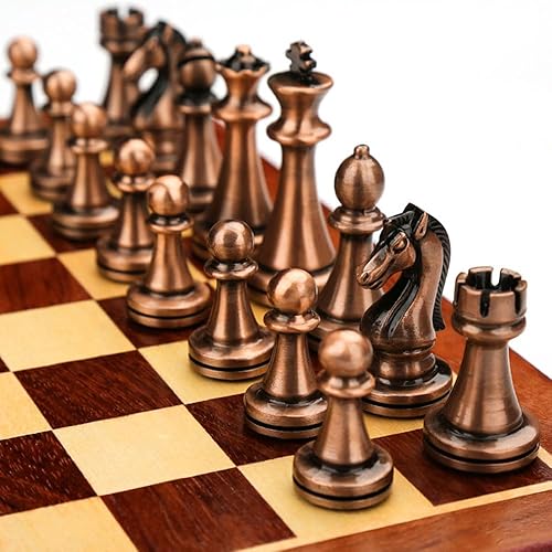 Miniatura 4 de Juego de ajedrez plegable de metal con piezas magnéticas, juego de ajedrez internacional avanzado para 2 jugadores, regalos para adultos para niños