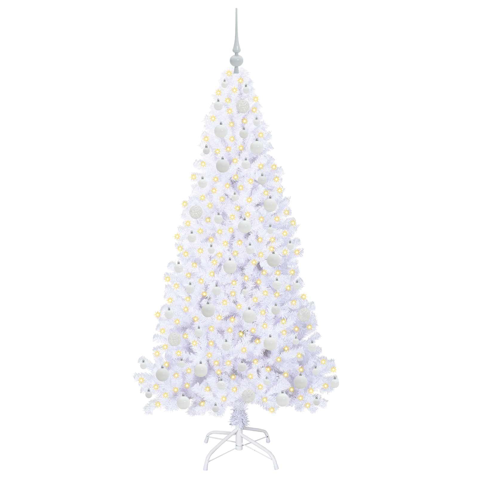 Albero di Natale artificiale bianco 180 cm, design sottile in PVC e acciaio, con 300 luci a LED, 8 modalità, funzionamento USB per interni e terrazza protetta, decorazione festiva