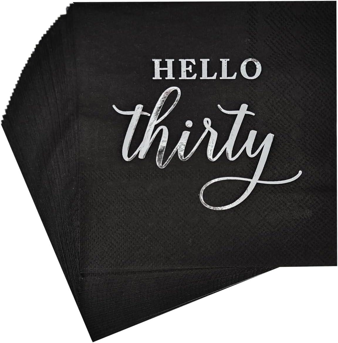 Hello Thirty 30th Cocktail Napkins,40pcs Black Gold Disposable Party Napkins Paper Beverage Napkins for 30th Birthday Anniversary Party Decorations
