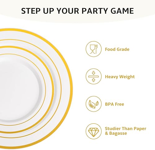 Miniatura 9 de AOZITA 200 platos desechables de plástico plateado para fiestas, platos de plástico resistentes de alta calidad, 100 platos llanos de plástico y 100