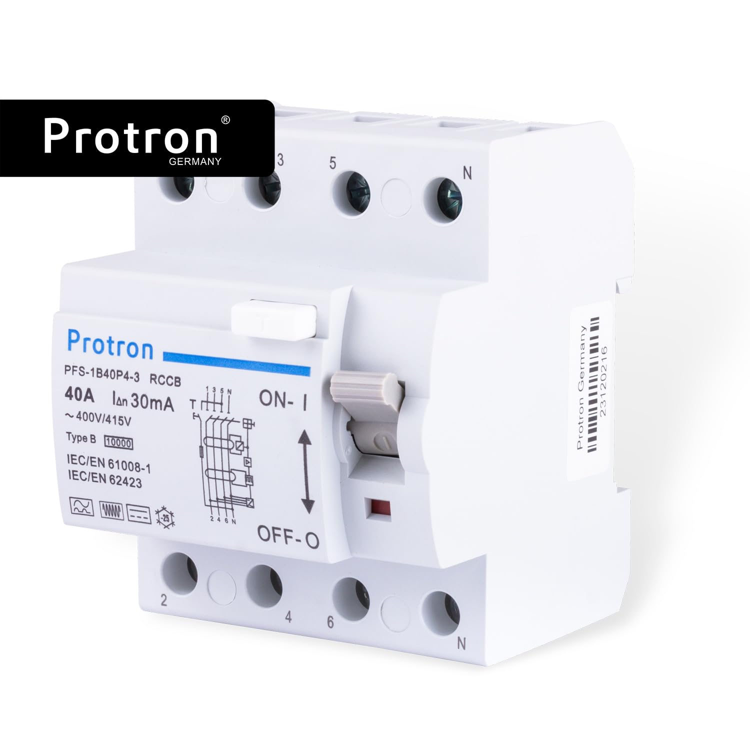 Protron FI Fehlerstromschutzschalter FI Typ B Allstromsensitiv 4P, RCCB RCD für PV Anlage Wallbox E-Auto (40A-300mA)