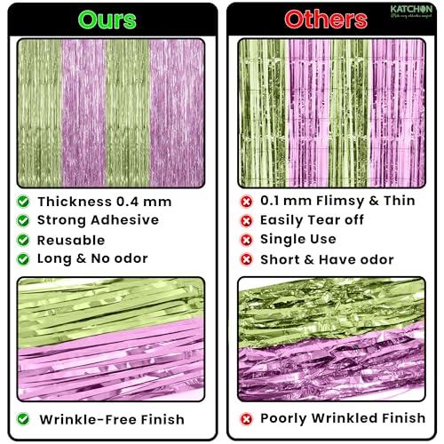 Image of KatchOn, Sage Green & Pink Fringe Backdrop Curtain - Pack of 2 | Fringe Curtains for Boho Birthday Engagement Anniversary Baby Shower Bachelorette Decorations Sage Green and Pink Party Decorations