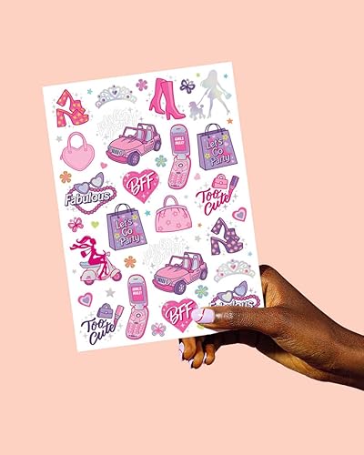 Miniatura 5 de xo, Fetti Tatuajes temporales rosas para niñas, 42 estilos, suministros de fiesta de cumpleaños rosa, recuerdos de fiesta, decoraciones lindas,