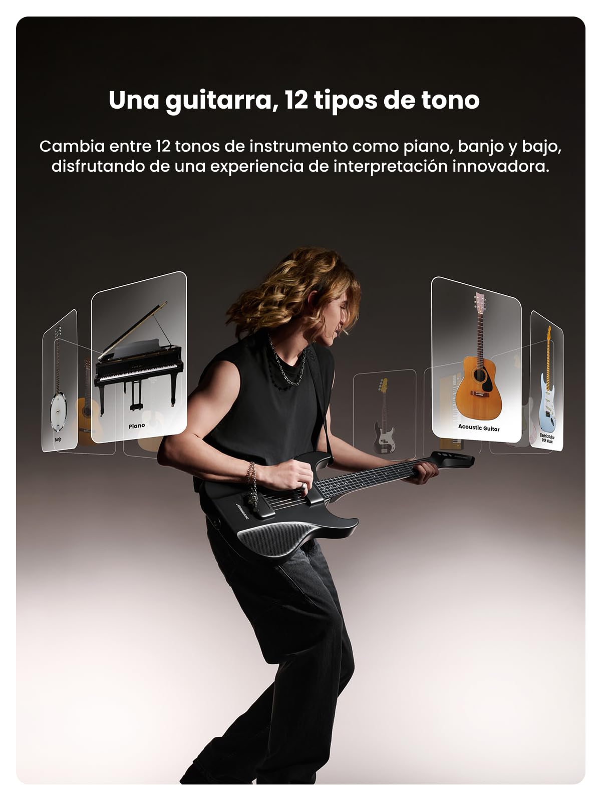 AeroBand Guitarra Eléctrica Acústica Sin Cuerdas, Innovadora Guitarra de Viaje para Principiantes, Entusiastas, Adultos, Regalo (Negro con bolsa)