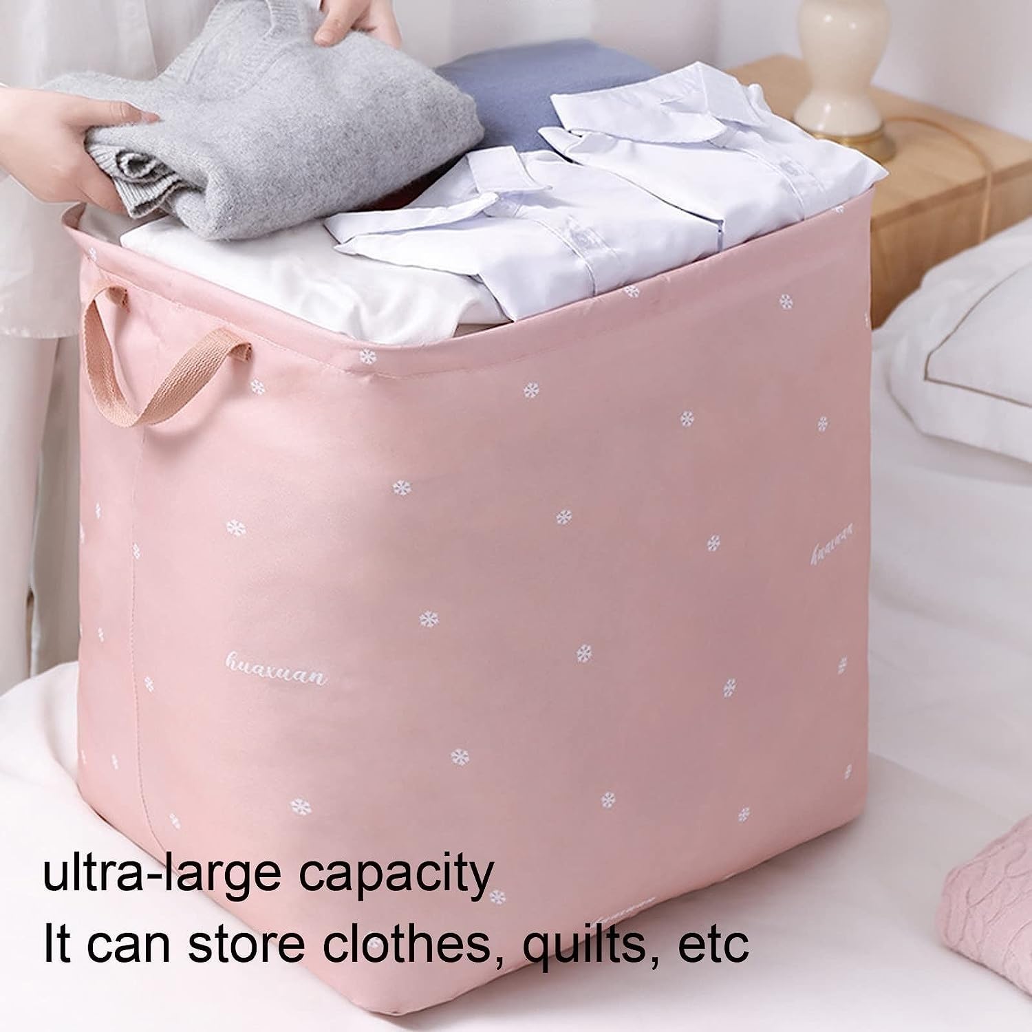 Bolsas Almacenaje Ropa Bolsa De Almacenamiento De Edredón con Asa Reforzada Armario con Cordón Impermeable Organizador Armario para Edredones(G,43 * 33 * 50cm)