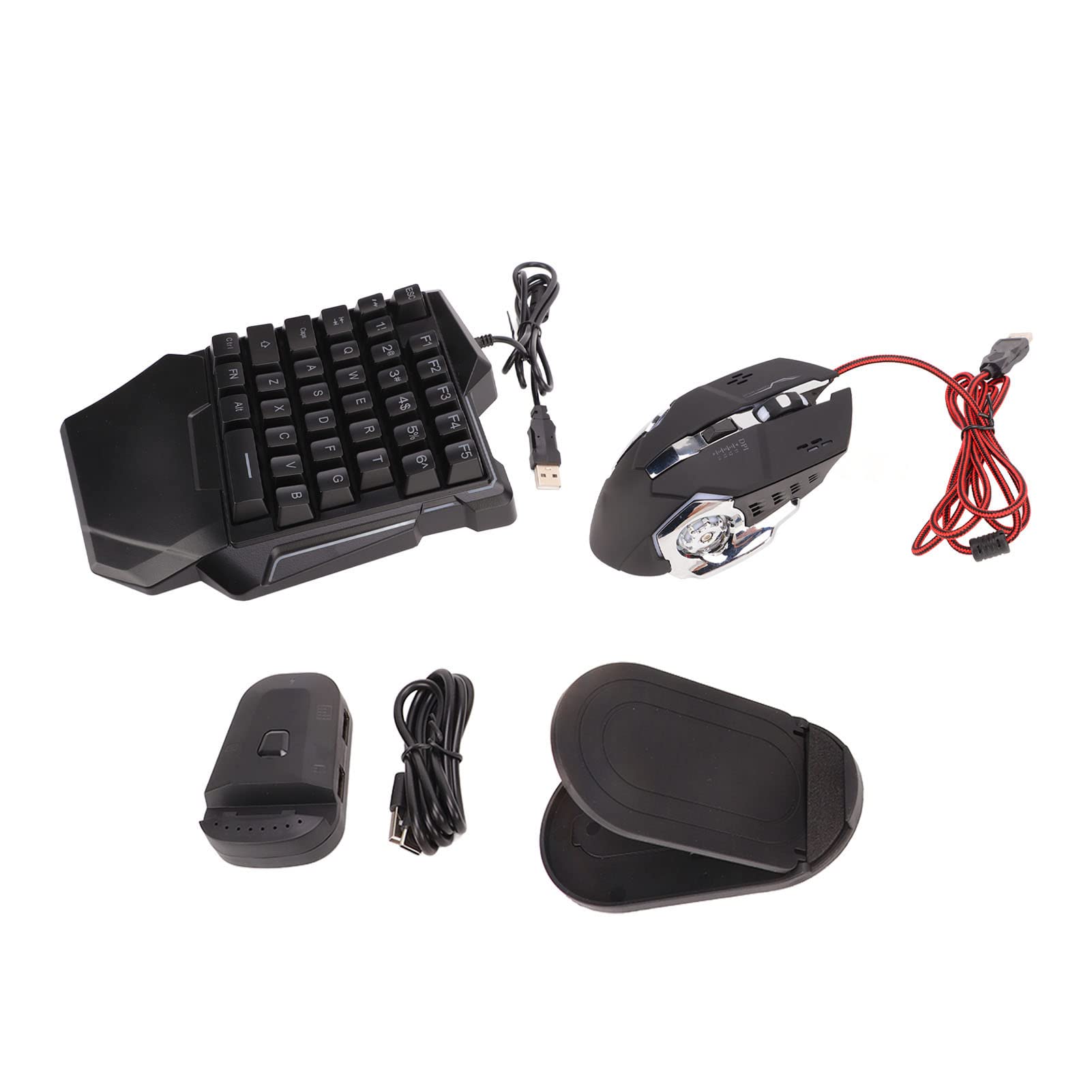Conversor de ratón para juegos con una sola mano, con cable, 35 teclas, teclado retroiluminado, 6 teclas, juego de convertidor de ratón para juegos con soporte, profesional
