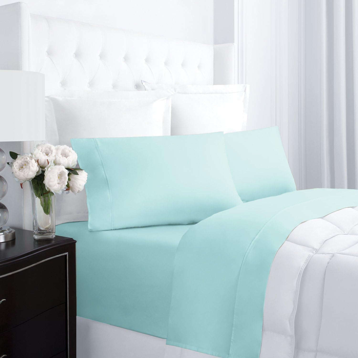 King Sheet Set - 100% Cotton Soft Long-Staple Combed Pure Natural Bed Sheet Set - Hypoallergenic Easy Fit - 4 Piece Set - Bedding Sheets & Pillowcases