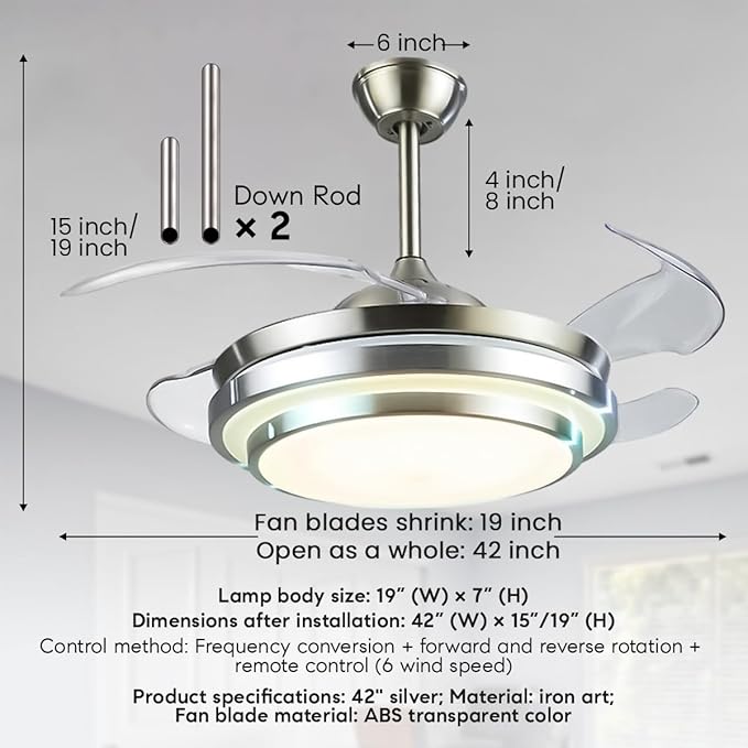 Ventilador de Techo 42" Con Luz LED y Control Remoto, 6 Velo miniatura 2