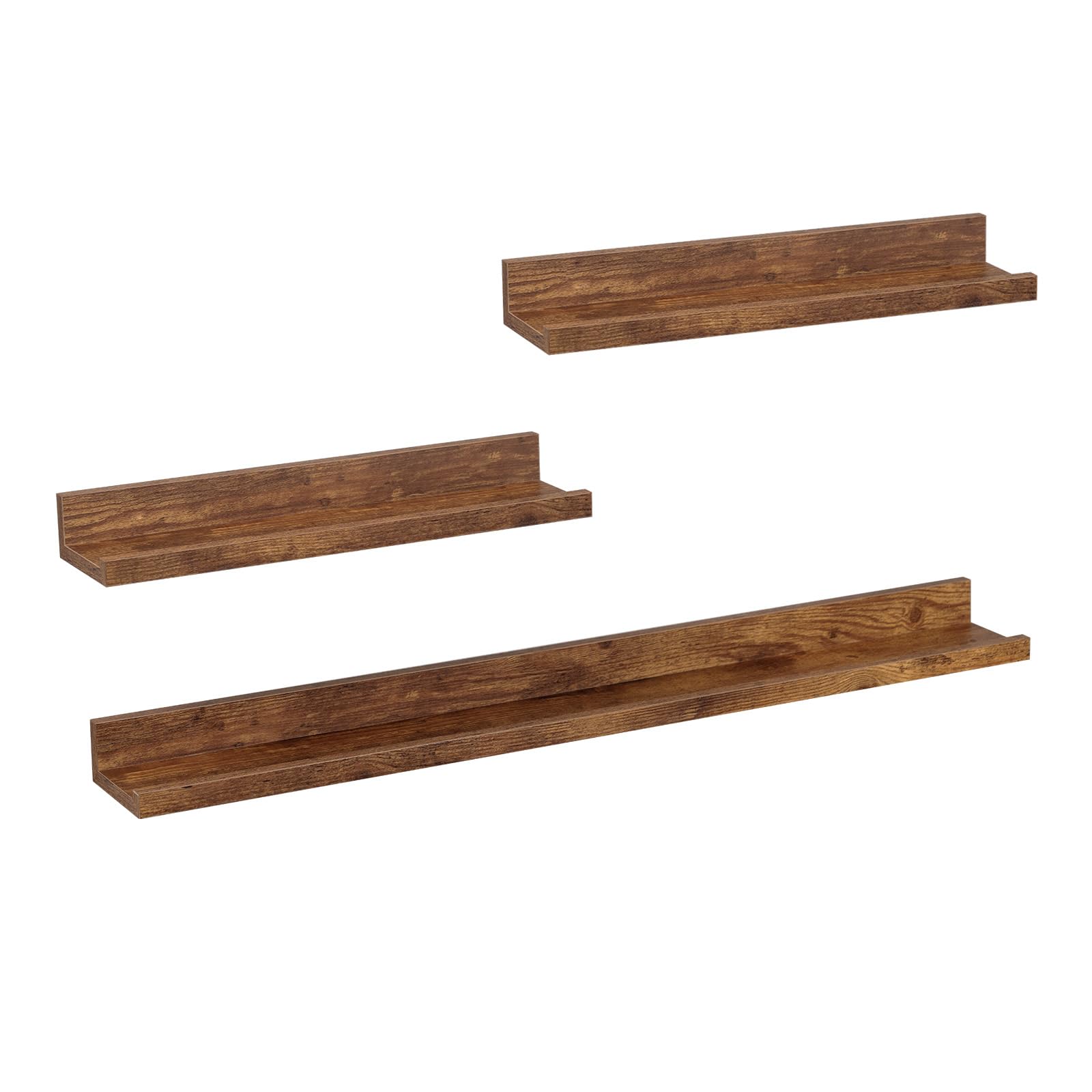 WOLTU Wandregal, Regal Wand 3er Set, Hängeregal Bilderleiste Schweberegal, 40 80 cm, Regalbrett MDF, für Wohnzimmer Schlafzimmer, Rustikales Braun