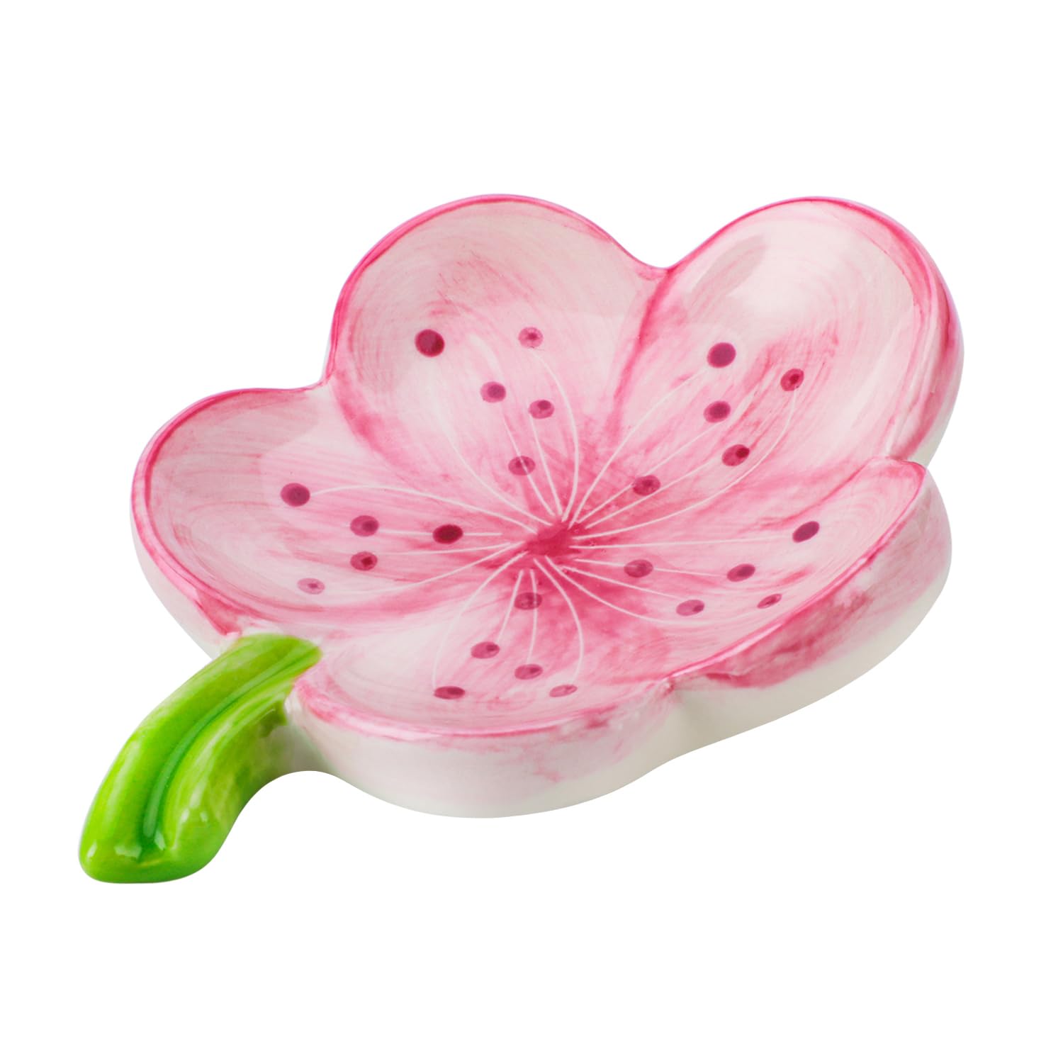 Hualisiji Pink Ceramic Soap Dish With Flowers Ceramic Soap Dish Leaf With Drainage For All Common Sizes Solid Soaps (Pink)