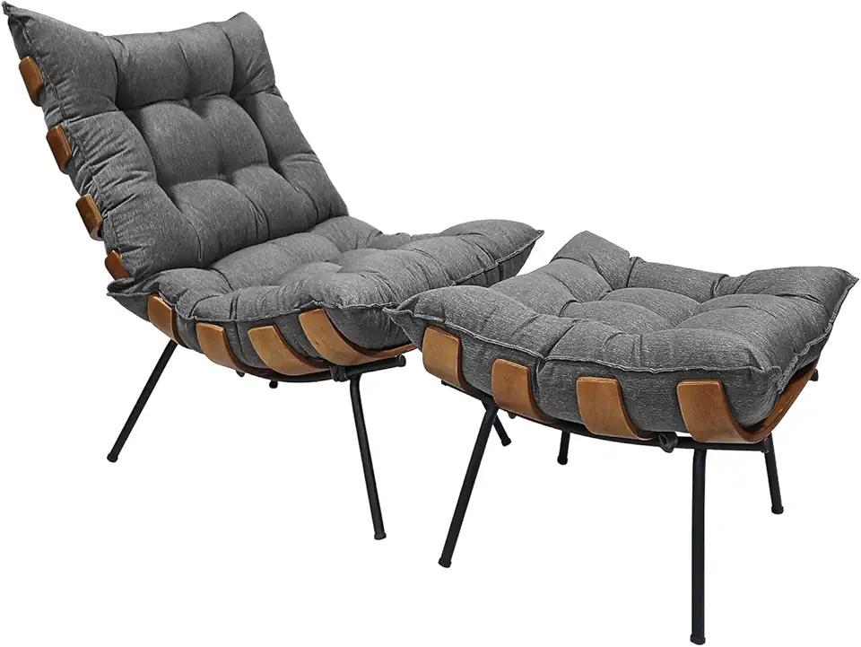 Poltrona Costela e Puff Costela - Moveis Roperi (Linho Grafite)