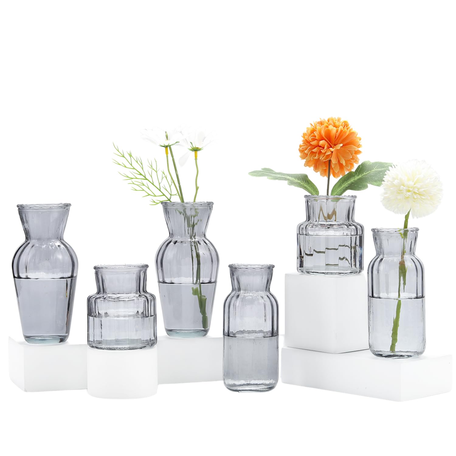 GARSHEON Small Vases for Flowers, Set of 6 Glass Vases for Centerpieces, Black Vases for Centerpieces, Mini Vases for Flowers, Small Flower Vases for Wedding, Table Decoration, Home