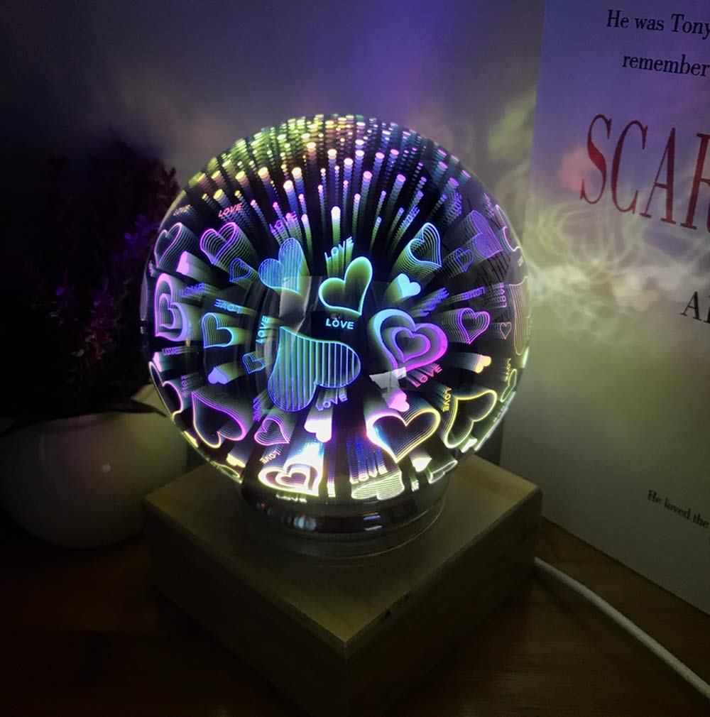 3D USB Magic Base Glass Ball Sphere Lightning Lamp Night Light Festival Firework Lamp (Love)