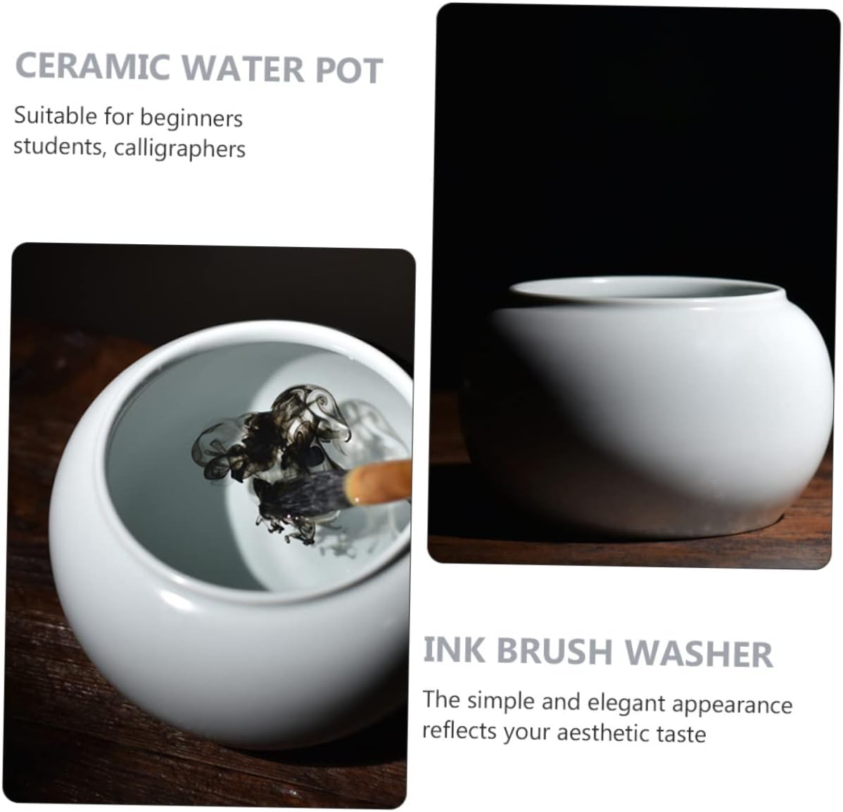 1Pc Sumi Brush Washer Porcelain Ink for Calligraphy Tea Wash Lightweight Durable Ceramic Easy to Clean for Art Studio Home Decoration