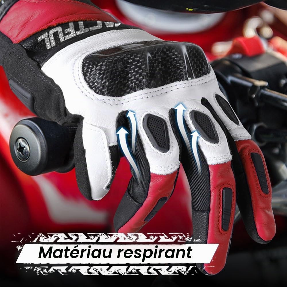 WTACTFUL Gants Moto en Cuir de chèvre avec Protection Carbone pour Femme et Homme - Gants complets tactiles pour Moto, Conduite et Motocross